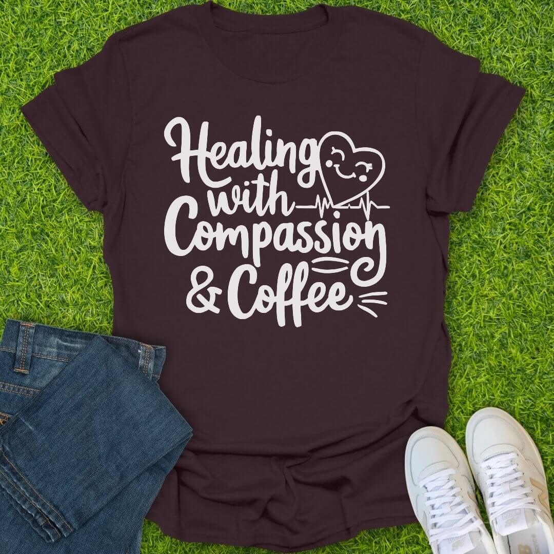 T-Shirt Dark Chocolate / S Healing With Compassion & Coffee Tee