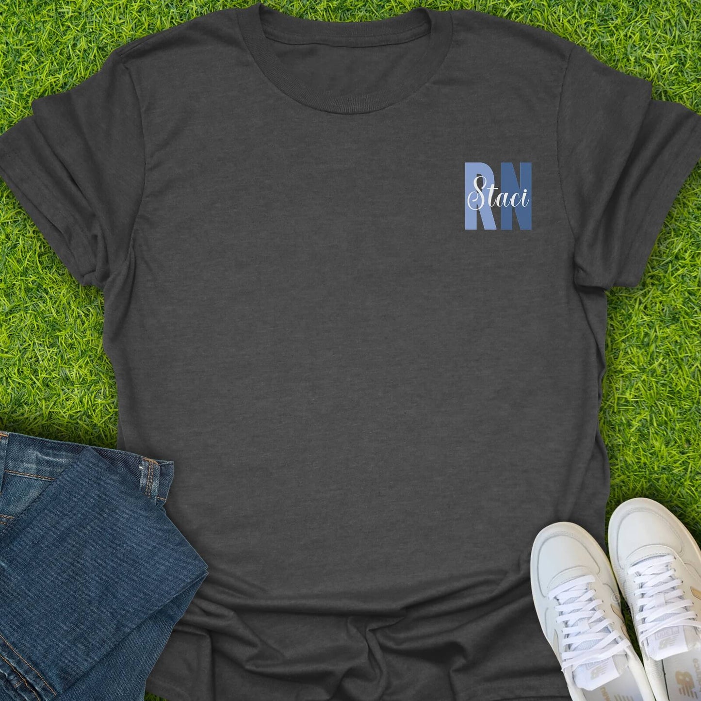 T-Shirt Dark Heather / S Custom RN Nurse Name Tee