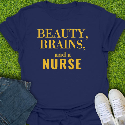 T-Shirt Navy / S Beauty Brains & A Nurse Tee
