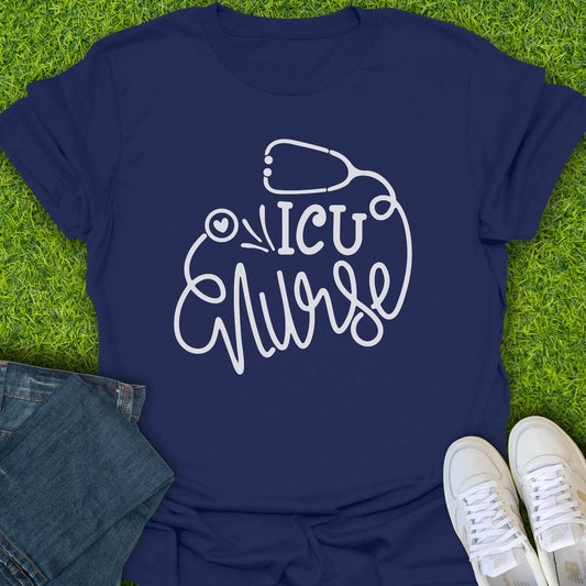 T-Shirt Navy / S ICU Nurse Stethoscope Tee