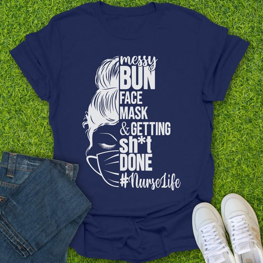 T-Shirt Navy / S Messy Bun Nurse Tee