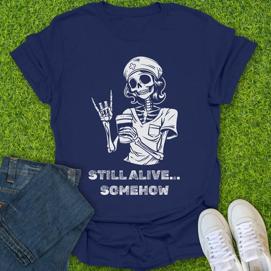 T-Shirt Navy / S Still Alive Somehow Tee