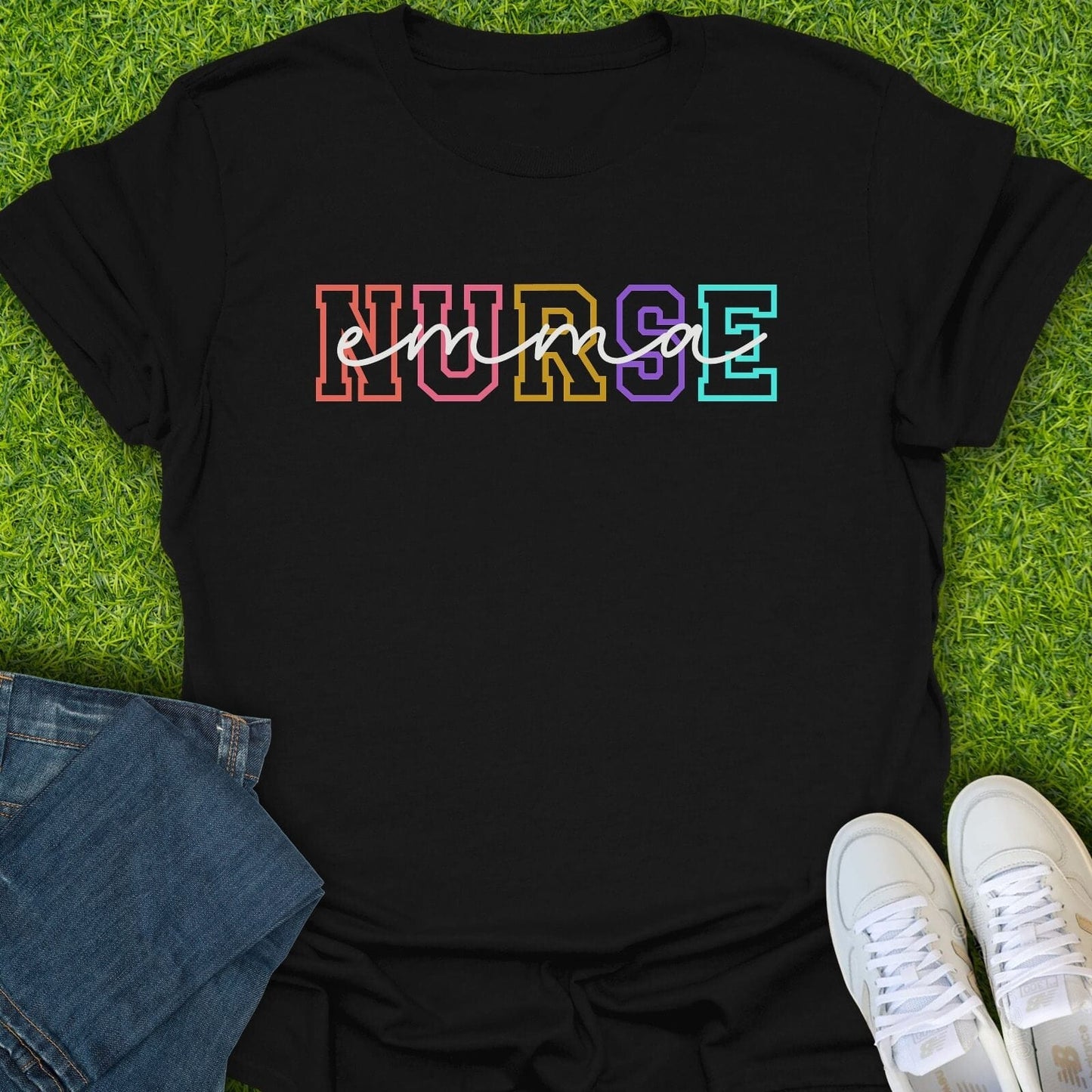 T-Shirt Black / S Custom Varsity Nurse Tee