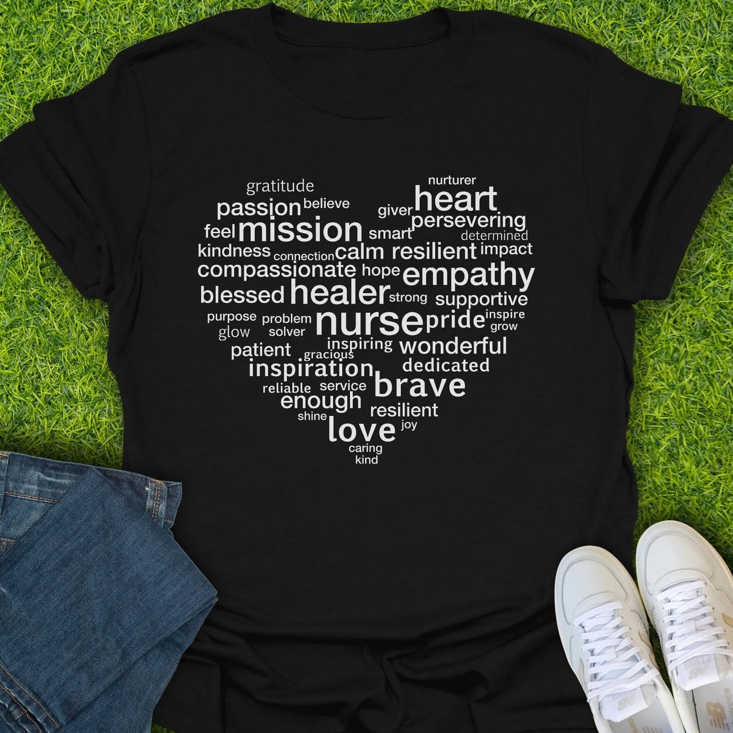 T-Shirt Black / S Heart Of A Nurse Words Tee