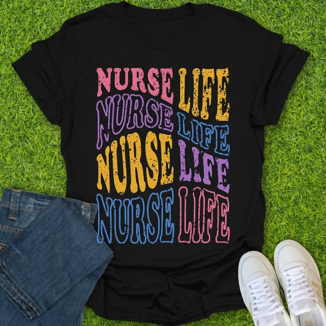 T-Shirt Black / S Retro Wavy Nurse Life Tee