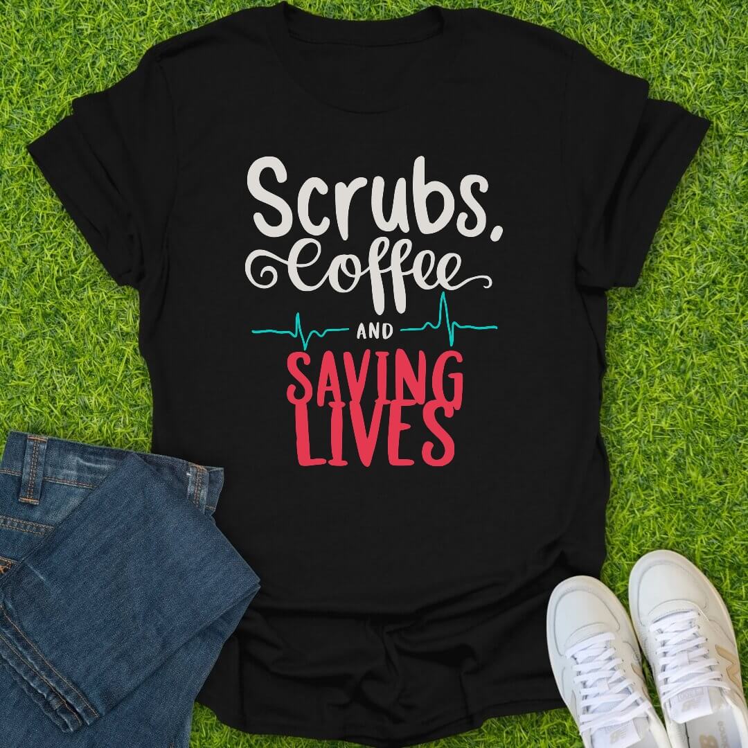 T-Shirt Black / S Scrubs Coffee & Hero Work Tee