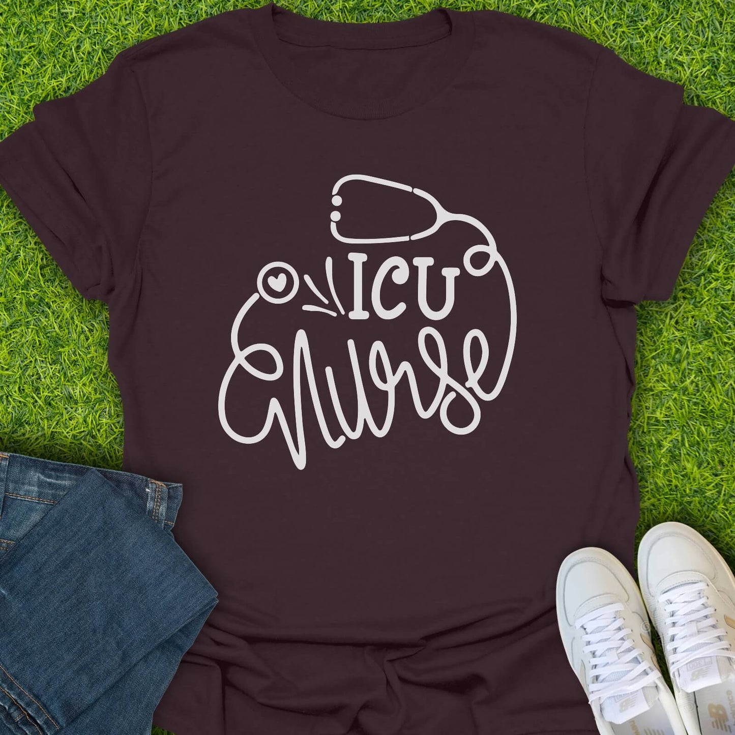 T-Shirt Dark Chocolate / S ICU Nurse Stethoscope Tee