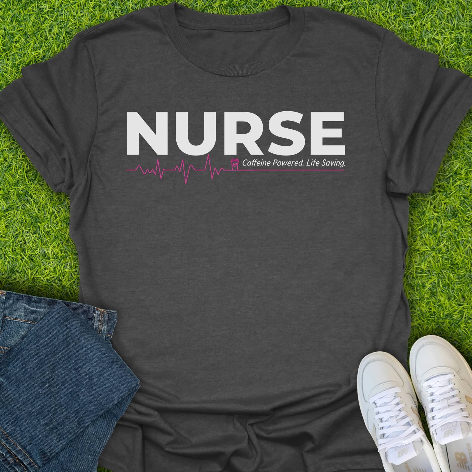 T-Shirt Dark Heather / S Caffeine Powered Life Saving Tee