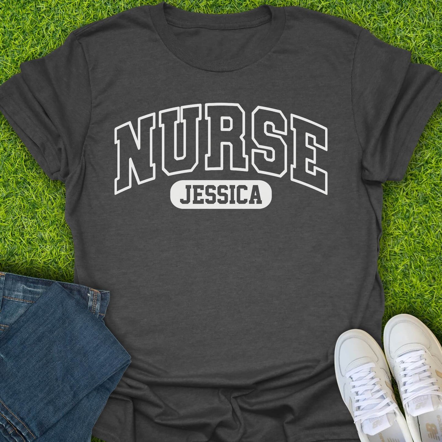 T-Shirt Dark Heather / S Custom Nurse Varsity Tee