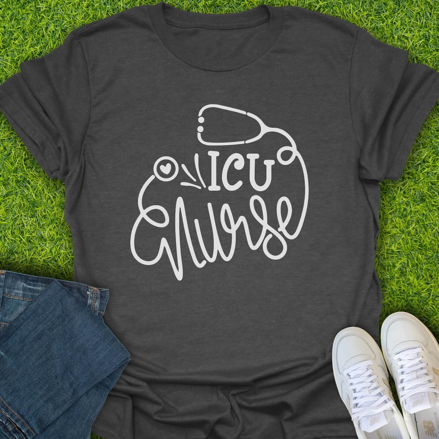 T-Shirt Dark Heather / S ICU Nurse Stethoscope Tee