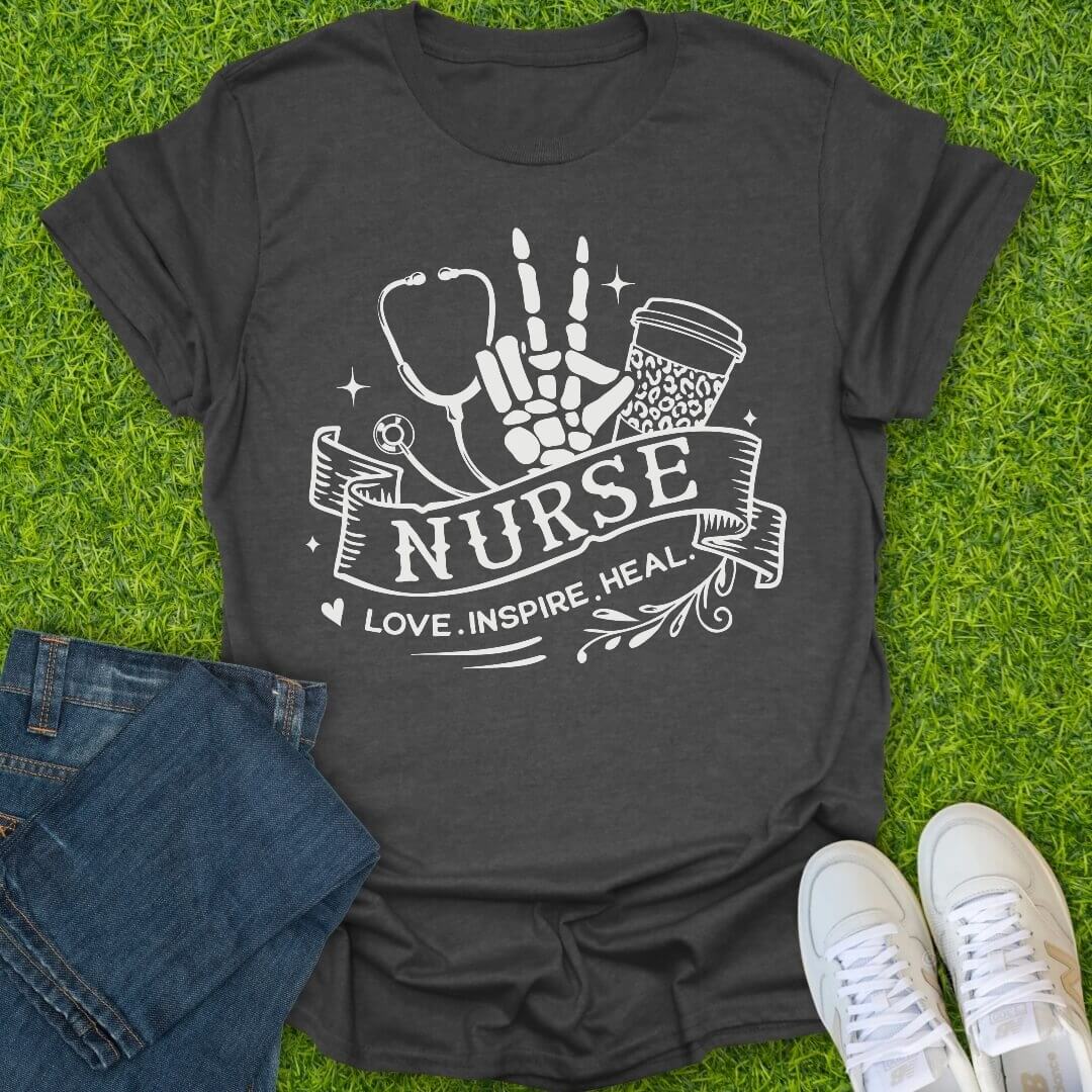 T-Shirt Dark Heather / S Love Inspire Heal Tee