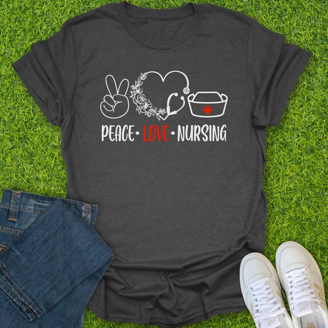 T-Shirt Dark Heather / S Peace Love Nursing Repeat Tee