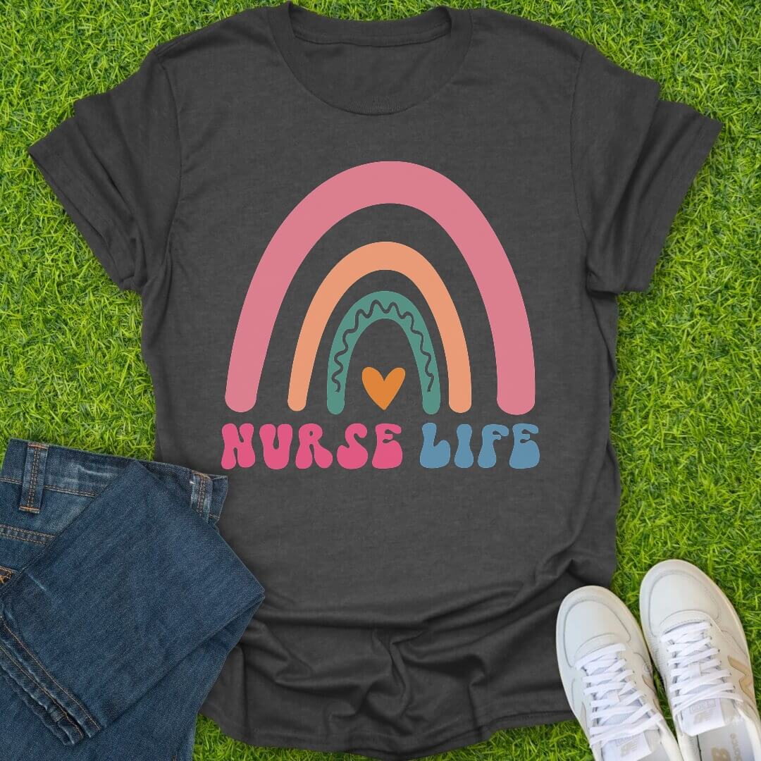 T-Shirt Dark Heather / S Rainbow Nurse Life Tee