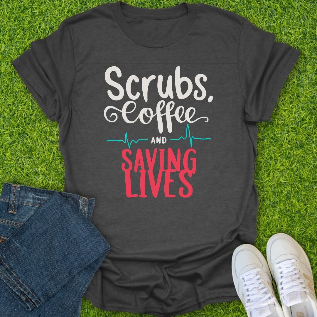 T-Shirt Dark Heather / S Scrubs Coffee & Hero Work Tee