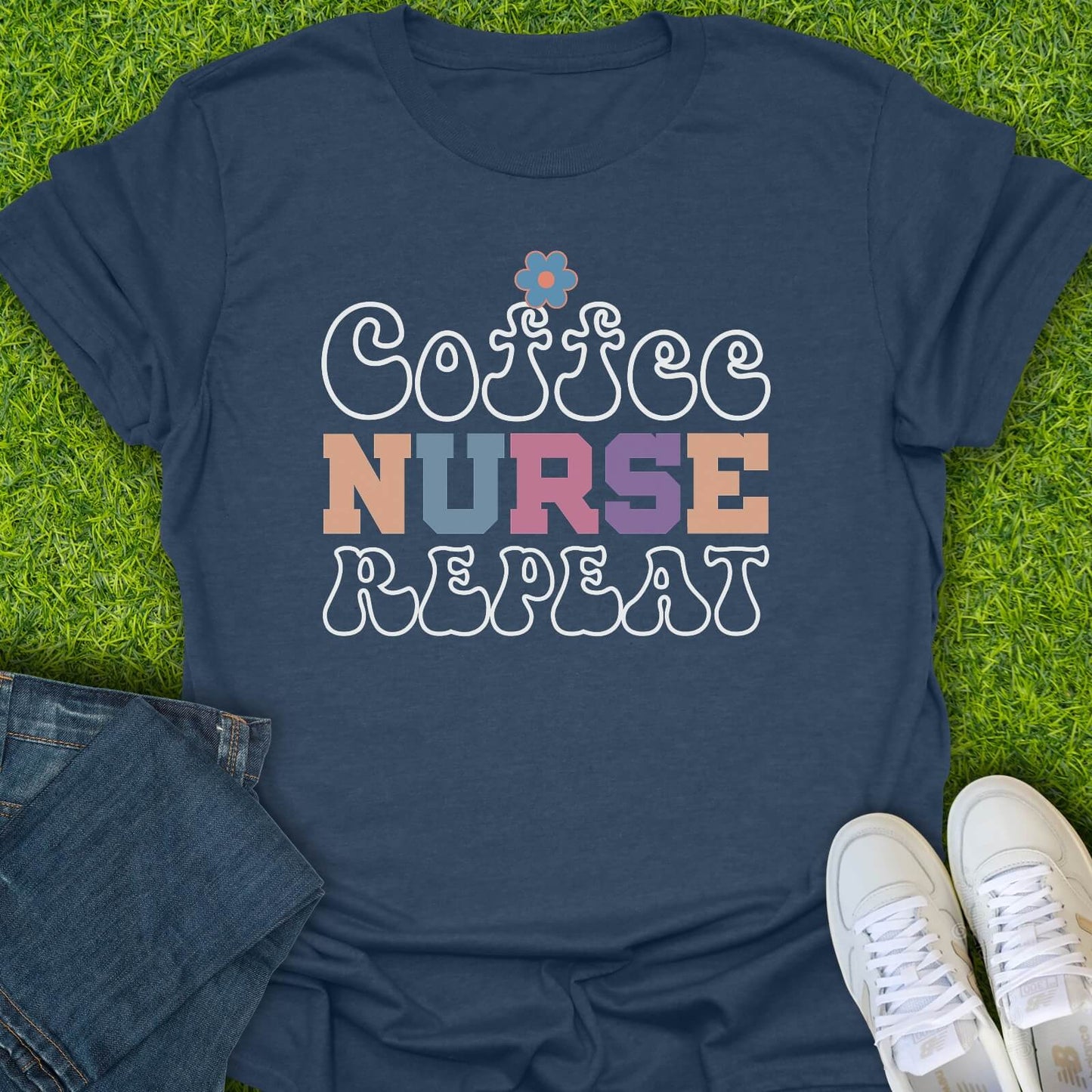 T-Shirt Heather Navy / S Coffee Nurse Repeat Tee