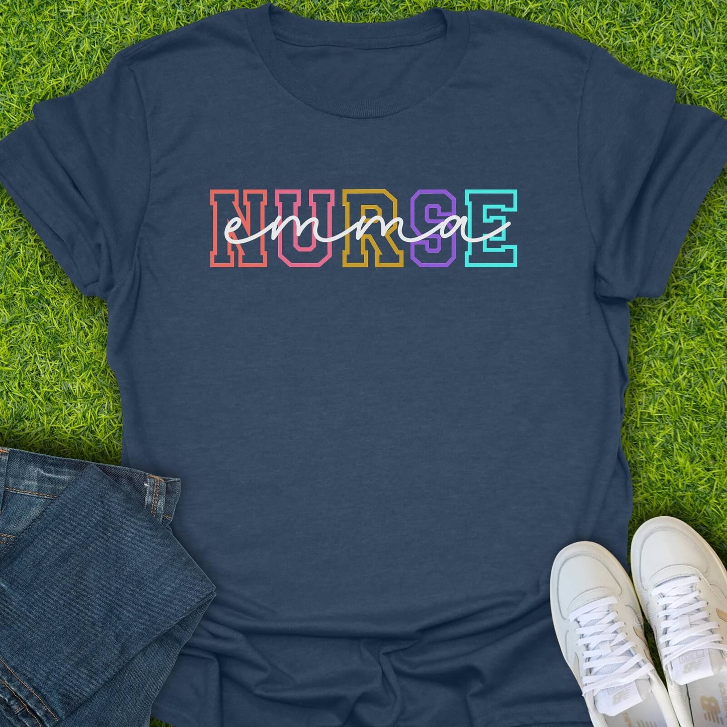 T-Shirt Heather Navy / S Custom Varsity Nurse Tee