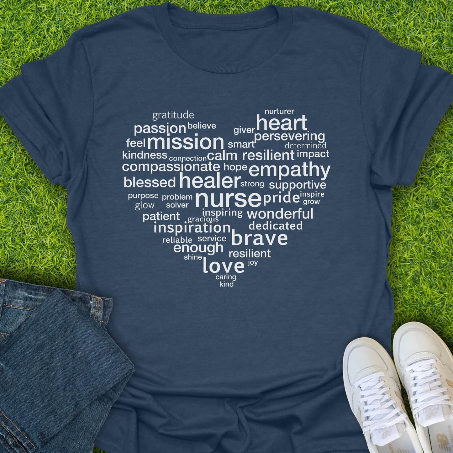 T-Shirt Heather Navy / S Heart Of A Nurse Words Tee