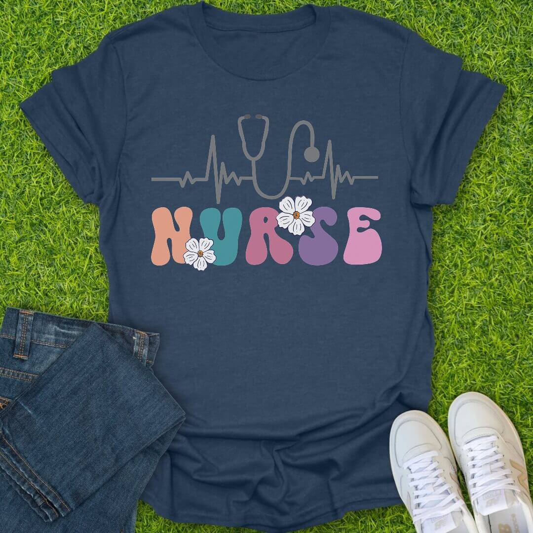 T-Shirt Heather Navy / S Heartbeat Nurse Tee