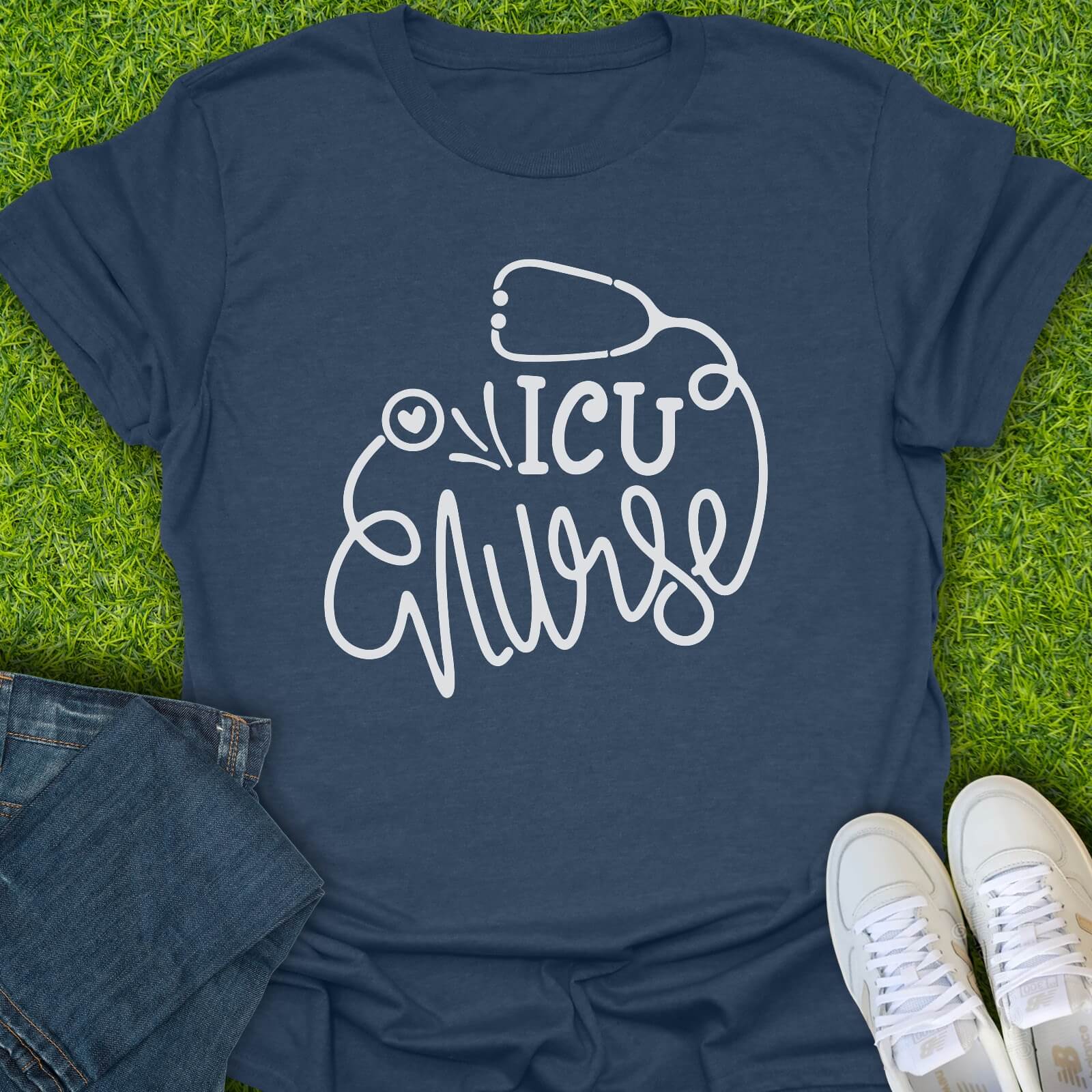 T-Shirt Heather Navy / S ICU Nurse Stethoscope Tee