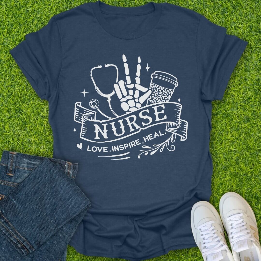 T-Shirt Heather Navy / S Love Inspire Heal Tee