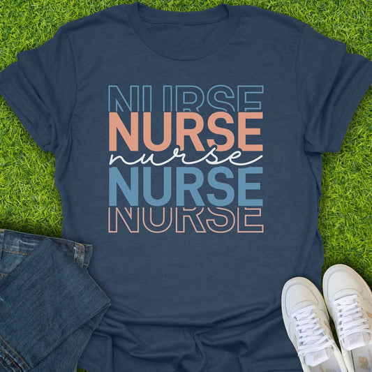 T-Shirt Heather Navy / S Nurse Stacked Retro Tee