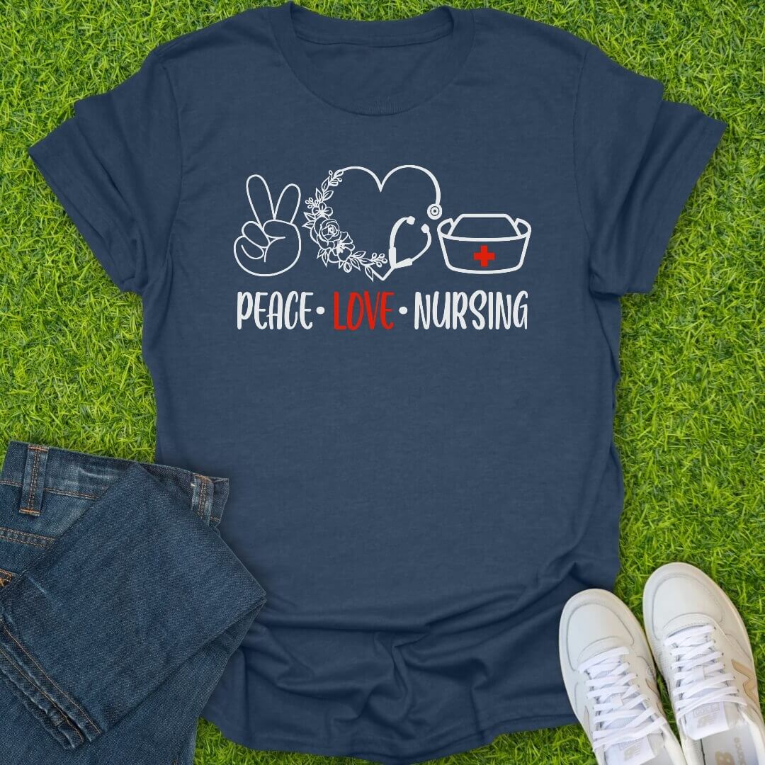 T-Shirt Heather Navy / S Peace Love Nursing Repeat Tee
