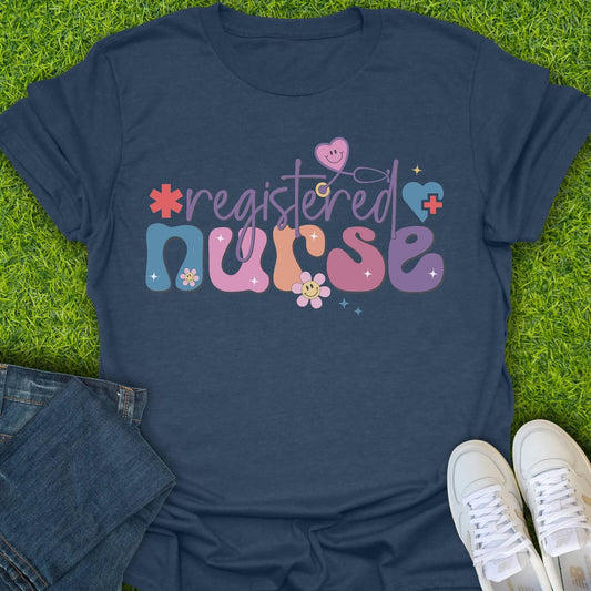 T-Shirt Heather Navy / S Registered Nurse Cute Retro Tee