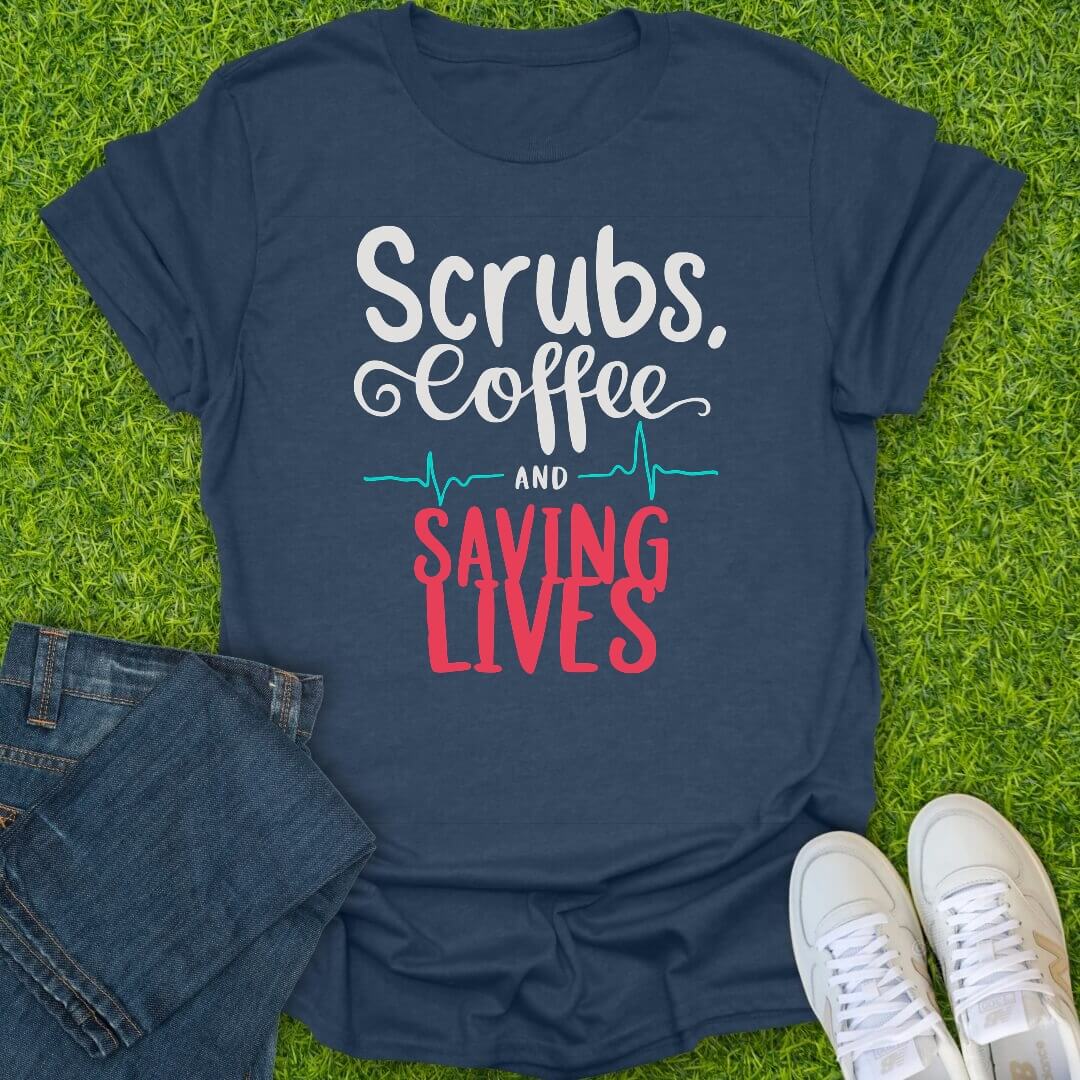 T-Shirt Heather Navy / S Scrubs Coffee & Hero Work Tee