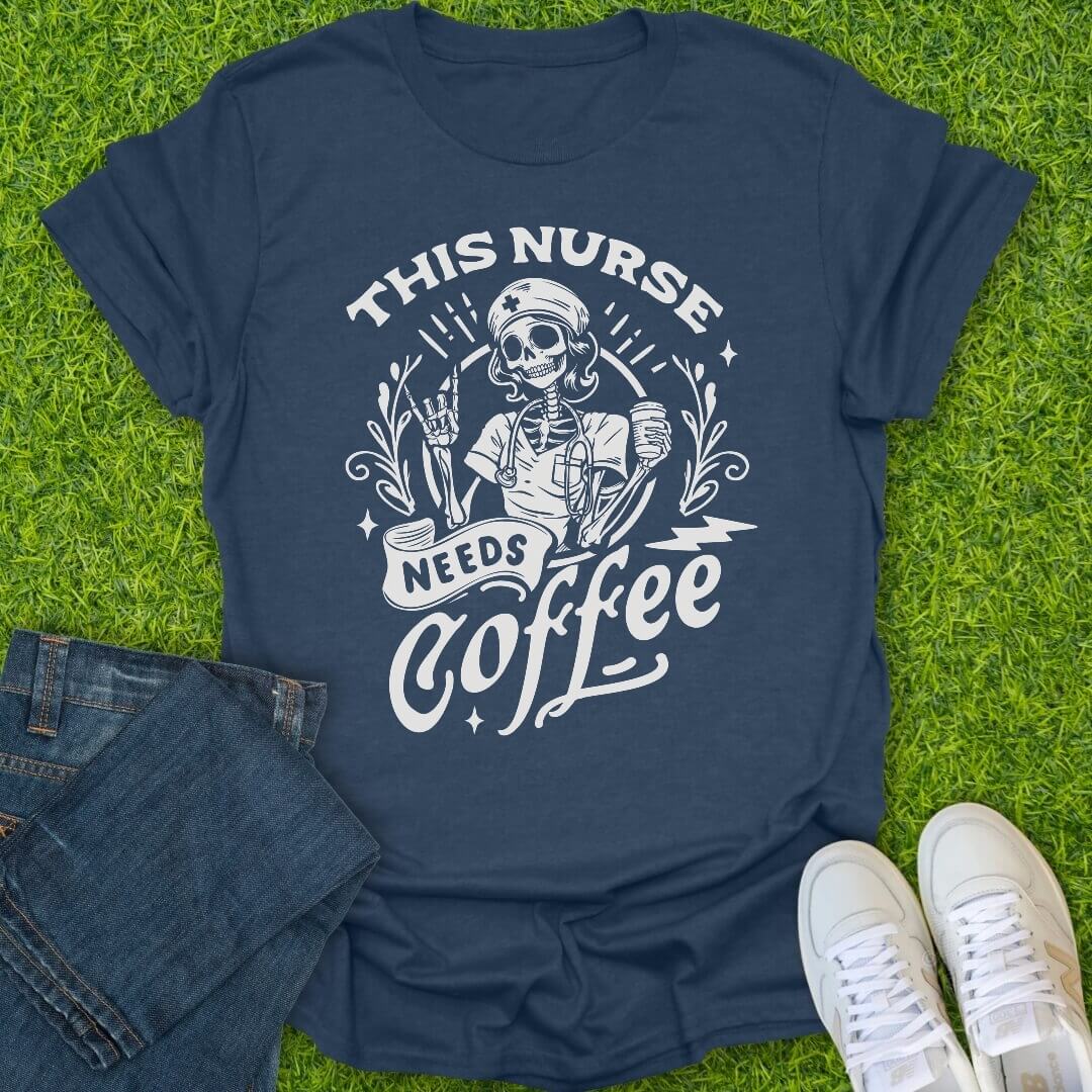 T-Shirt Heather Navy / S This Nurse Needs Coffee Tee