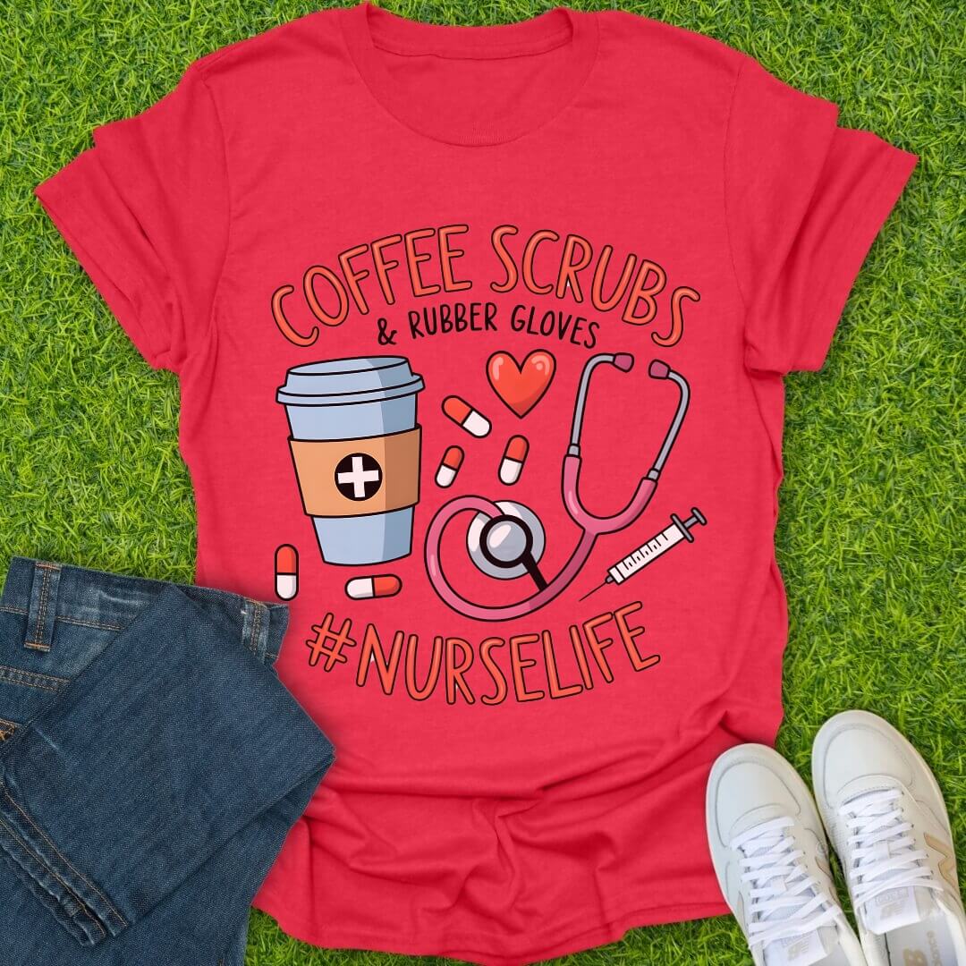 T-Shirt Heather Red / S Coffee Scrubs Tee