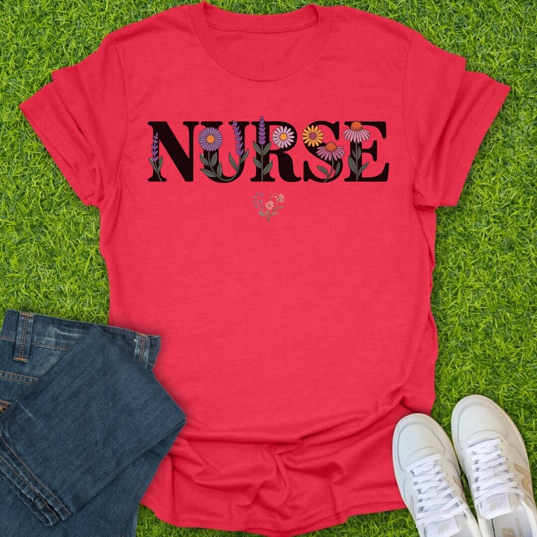 T-Shirt Heather Red / S Floral Nurse Tee