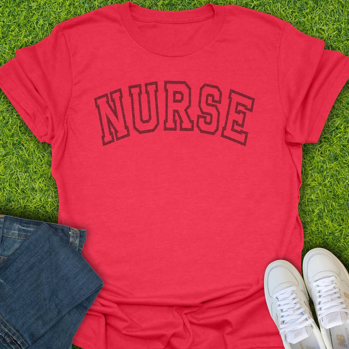 T-Shirt Heather Red / S Leopard Outline Varsity Nurse Tee