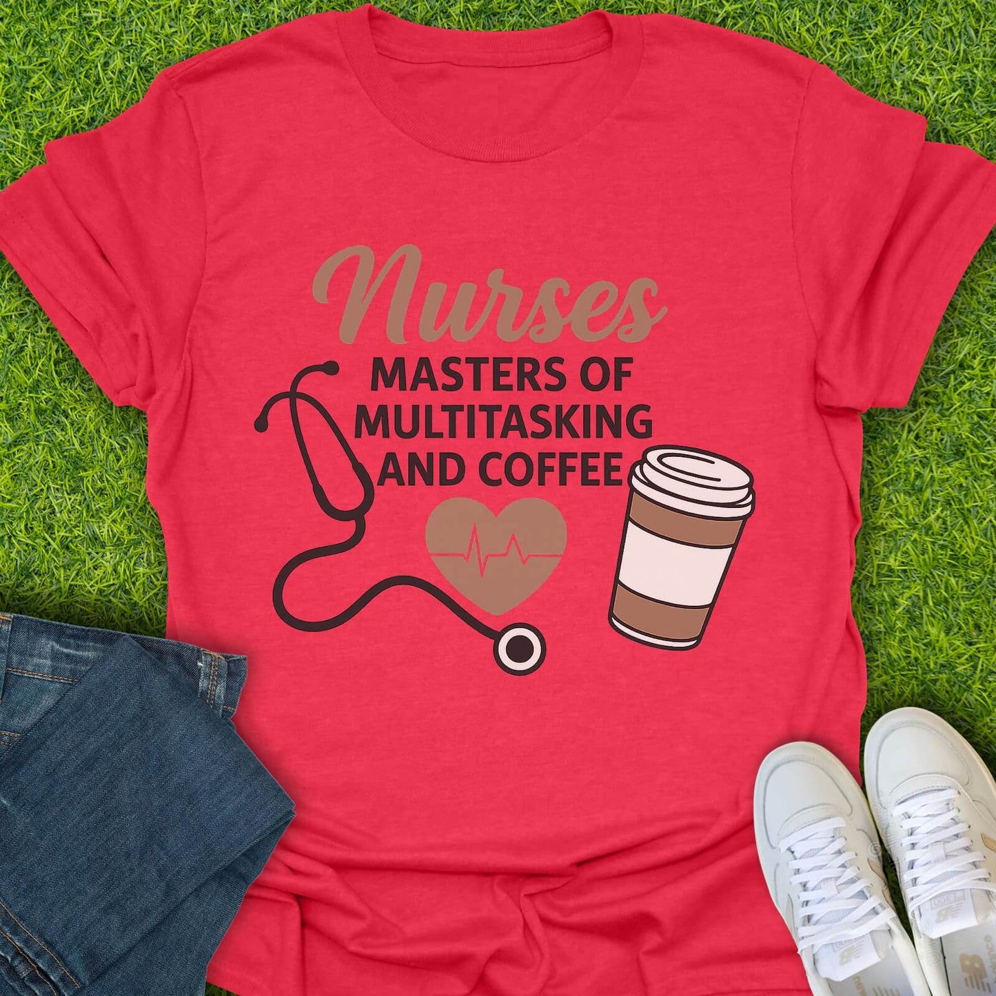 T-Shirt Heather Red / S Masters Of Multitasking & Coffee Tee