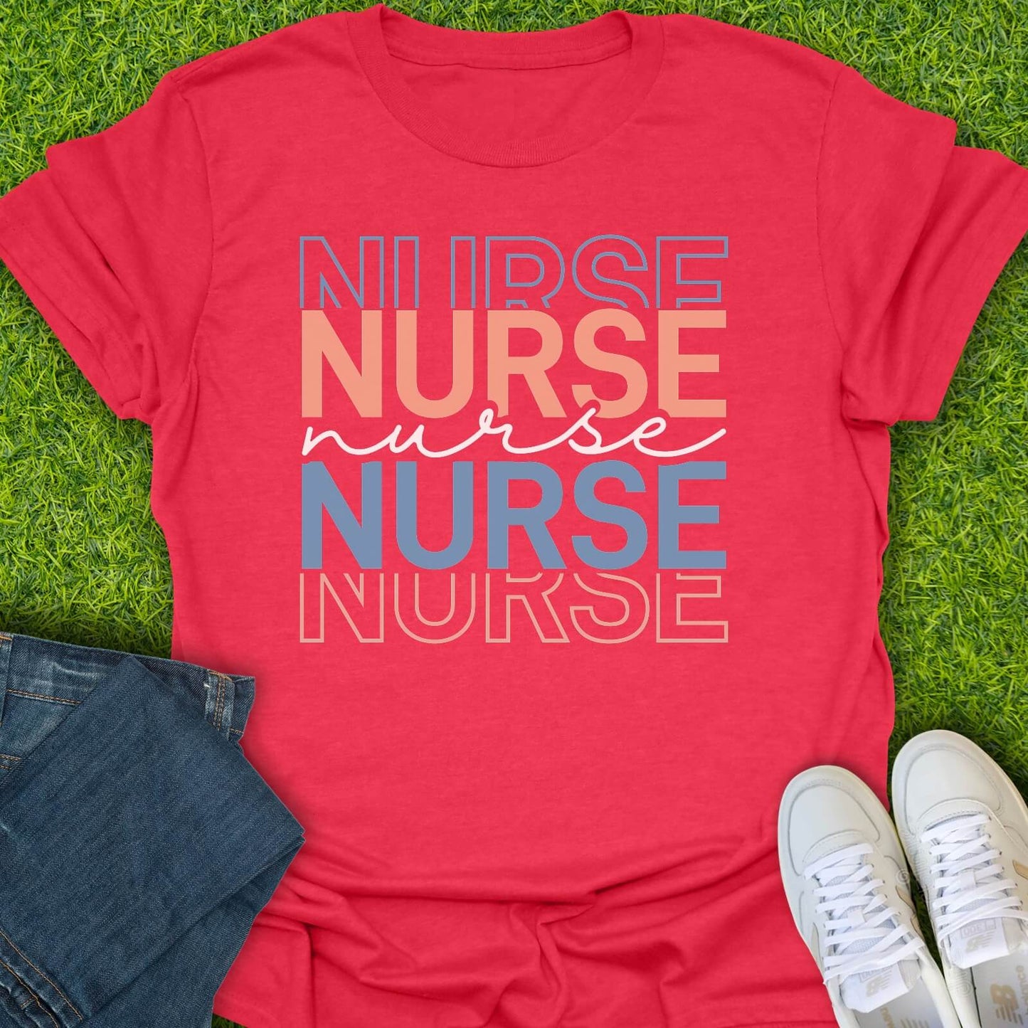 T-Shirt Heather Red / S Nurse Stacked Retro Tee