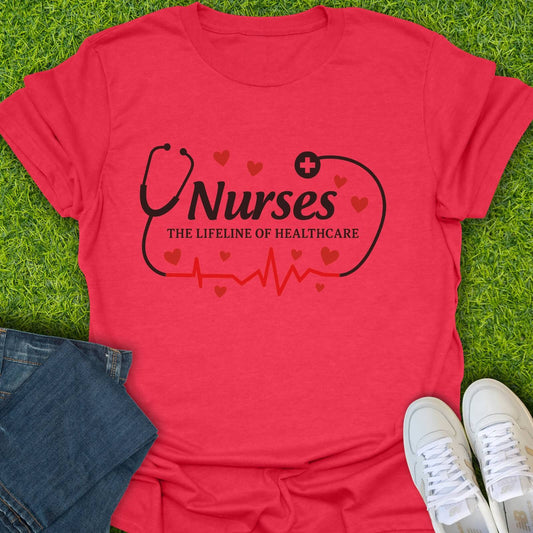 T-Shirt Heather Red / S Nurses The Lifeline Of Healthcare Tee