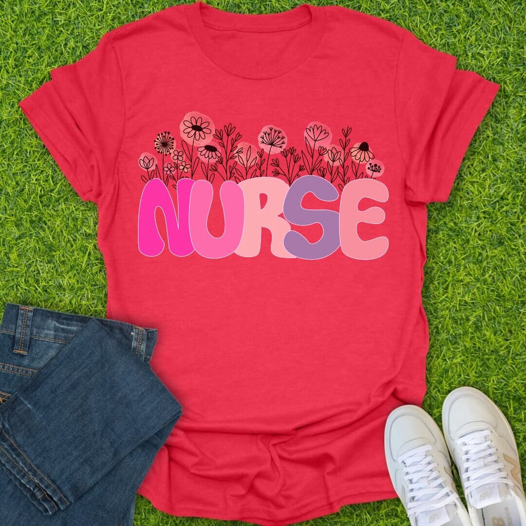T-Shirt Heather Red / S Pastel Bloom Nurse Tee