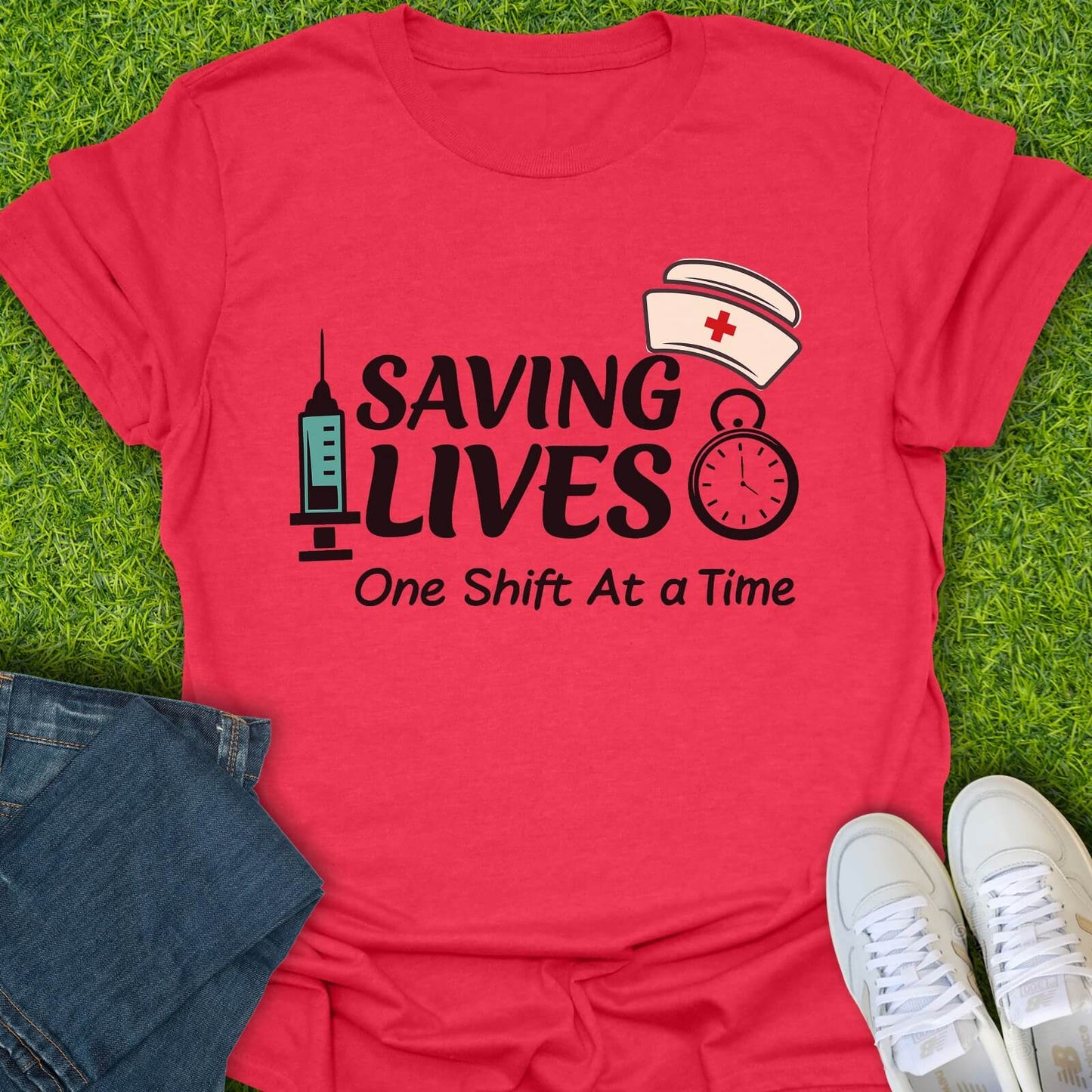 T-Shirt Heather Red / S Saving Lives One Shift At A Time Tee