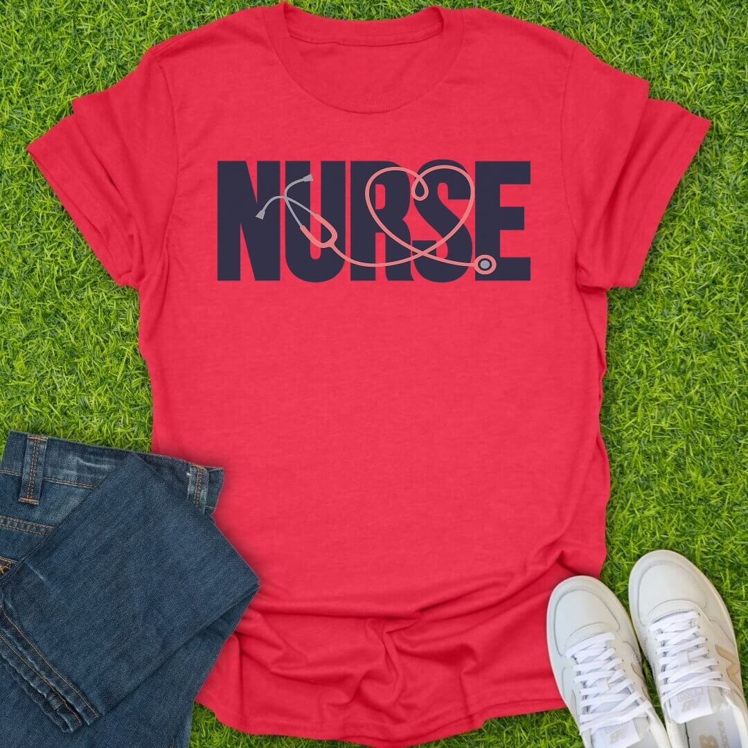 T-Shirt Heather Red / S Stethoscope Heart Nurse Tee