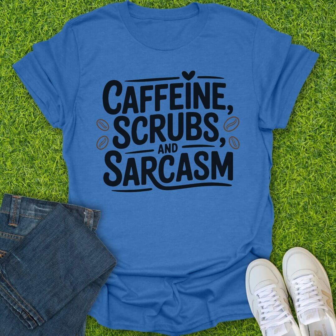 T-Shirt Heather Royal / S Caffeine Scrubs & Sarcasm Tee