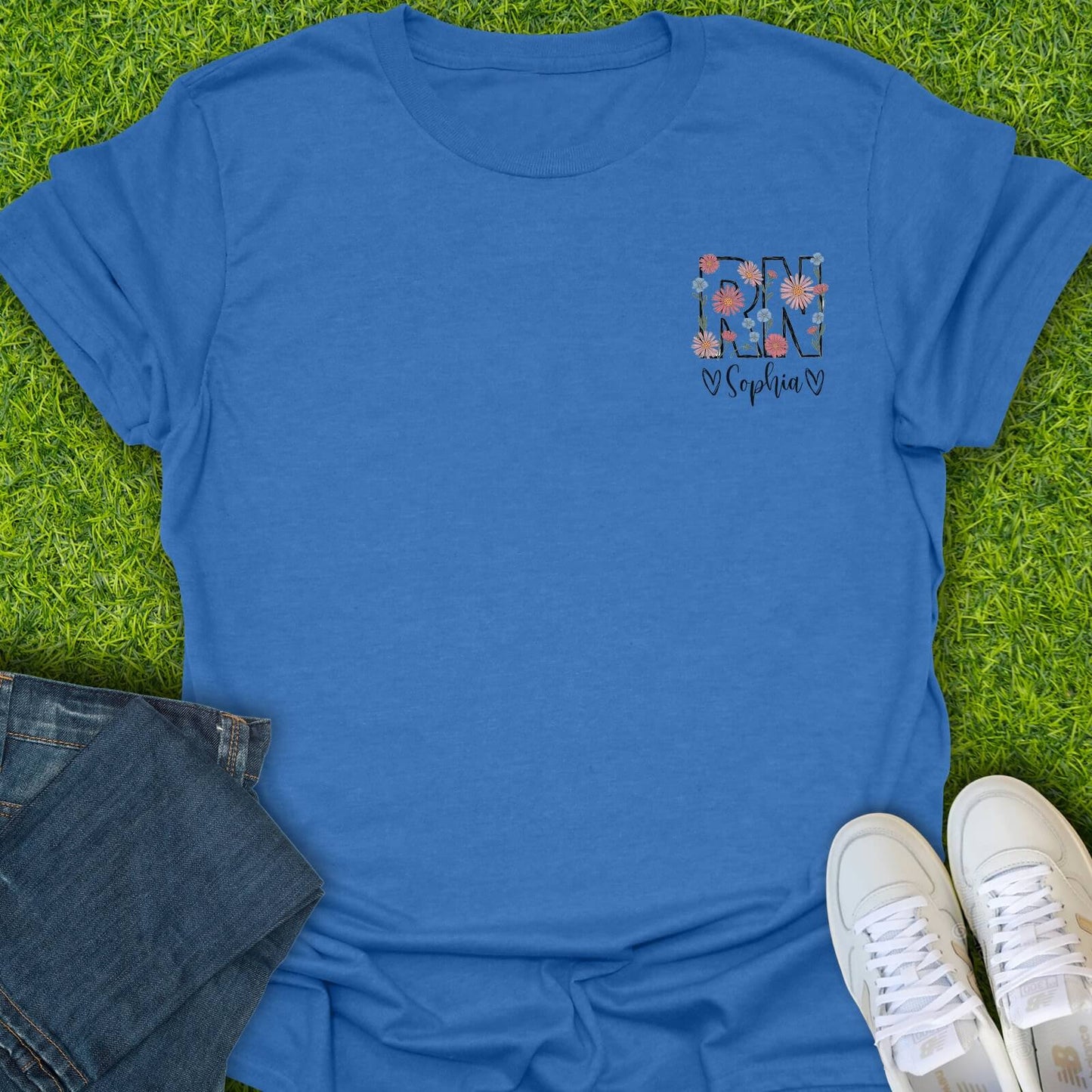 T-Shirt Heather Royal / S Custom Bold Floral RN Tee