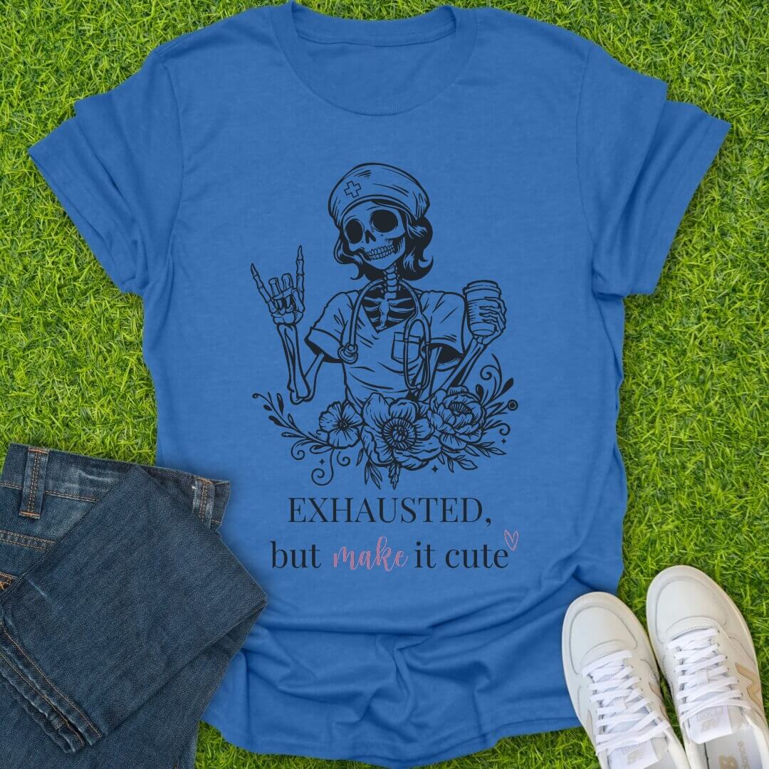 T-Shirt Heather Royal / S Exhausted But Make It Cute Tee