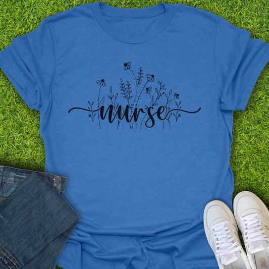 T-Shirt Heather Royal / S Floral Script Nurse Tee