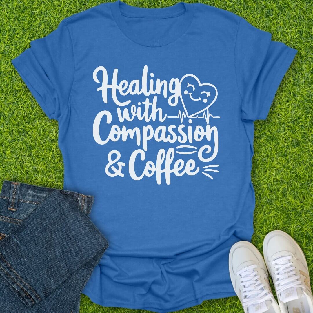 T-Shirt Heather Royal / S Healing With Compassion & Coffee Tee