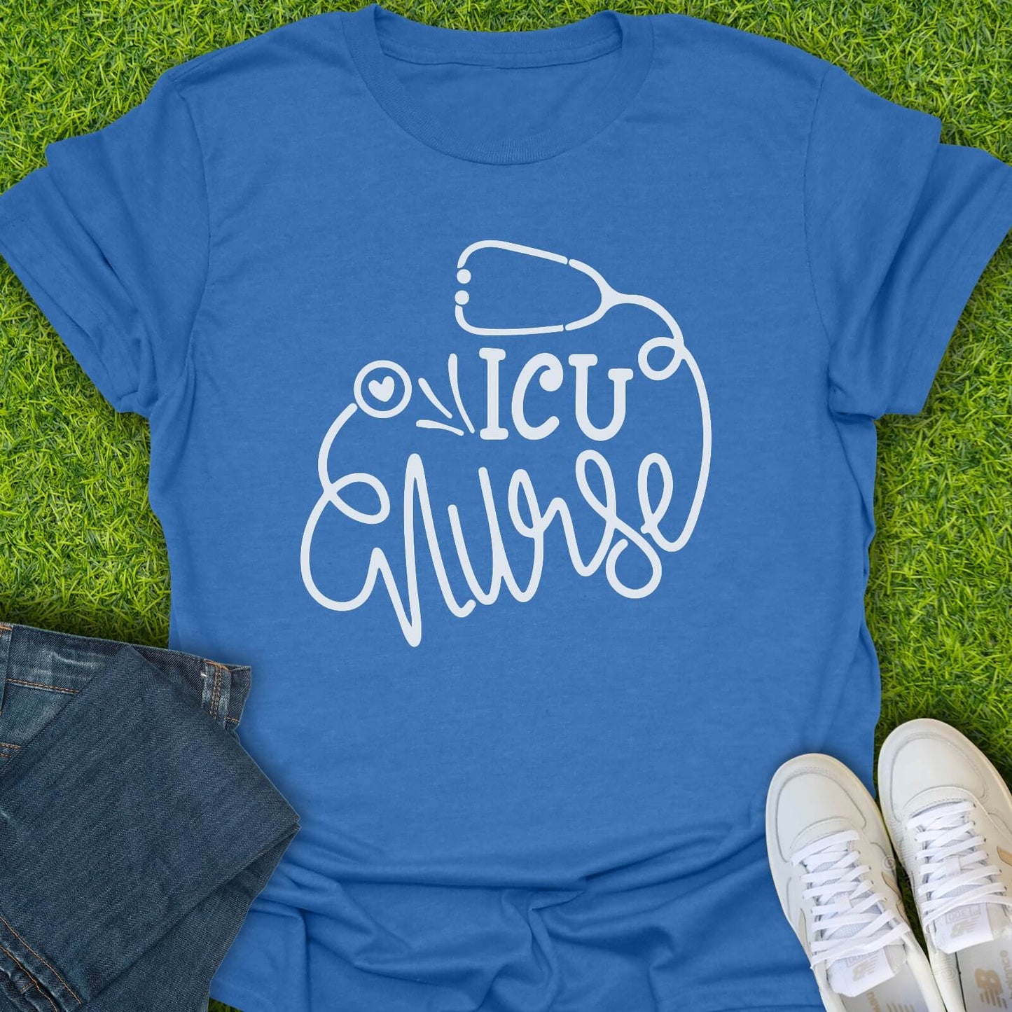 T-Shirt Heather Royal / S ICU Nurse Stethoscope Tee