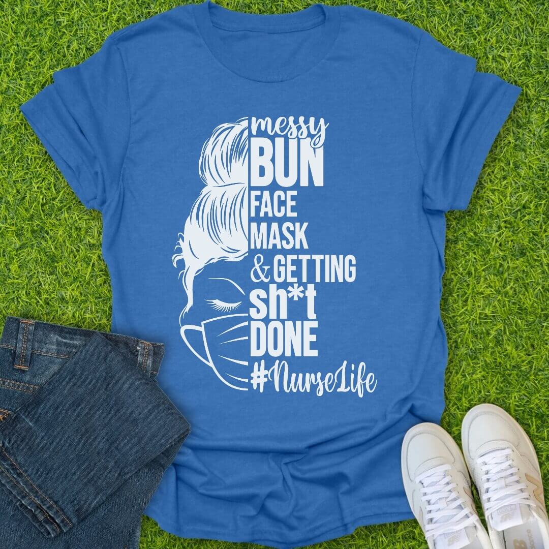 T-Shirt Heather Royal / S Messy Bun Nurse Tee