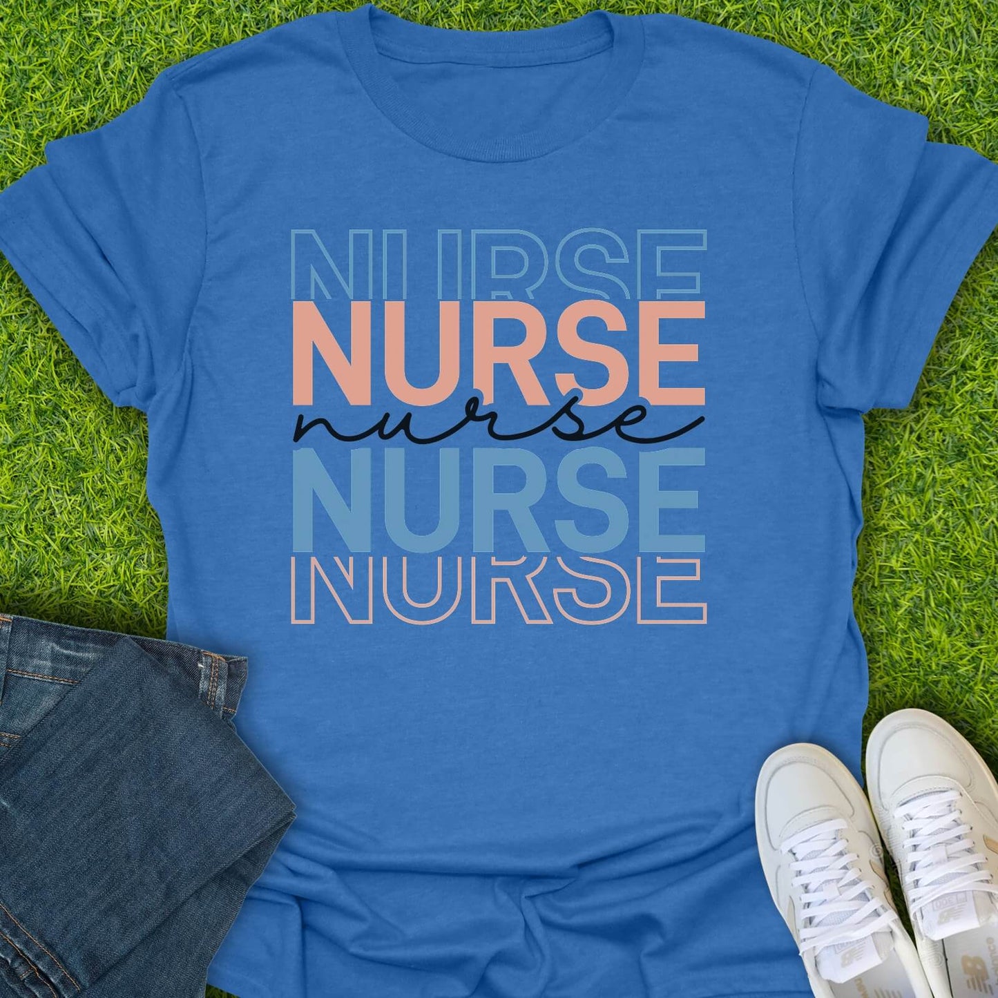 T-Shirt Heather Royal / S Nurse Stacked Retro Tee