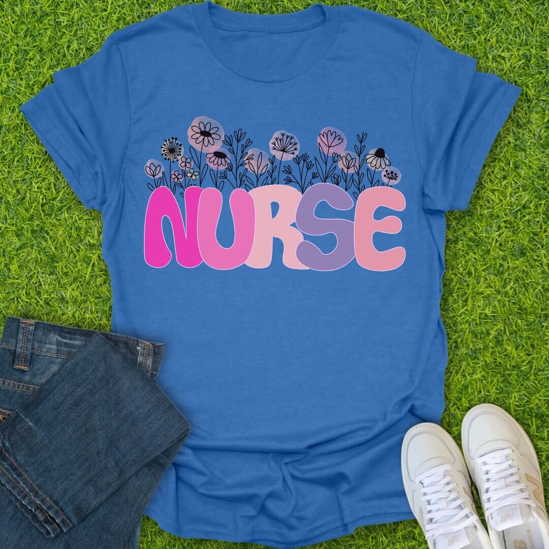 T-Shirt Heather Royal / S Pastel Bloom Nurse Tee