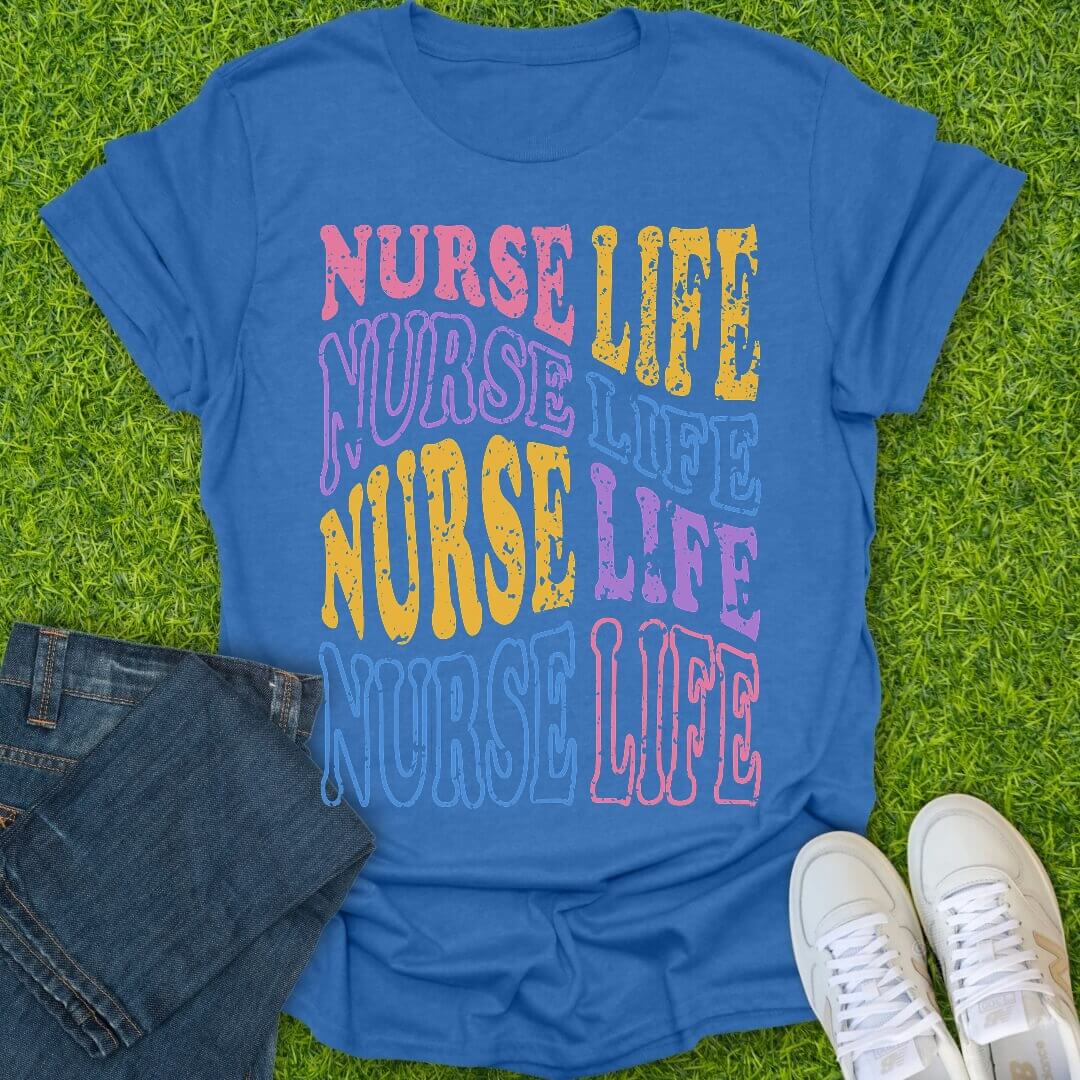 T-Shirt Heather Royal / S Retro Wavy Nurse Life Tee