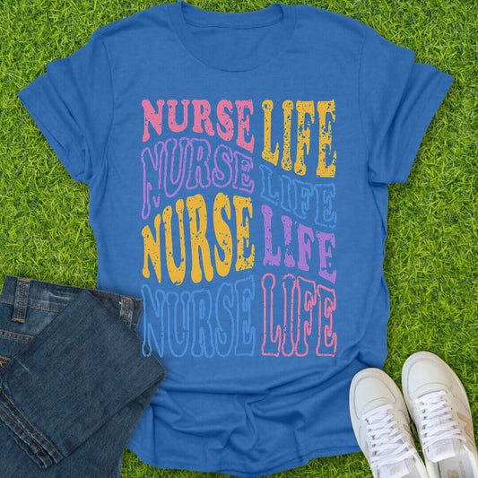 T-Shirt Heather Royal / S Retro Wavy Nurse Life Tee