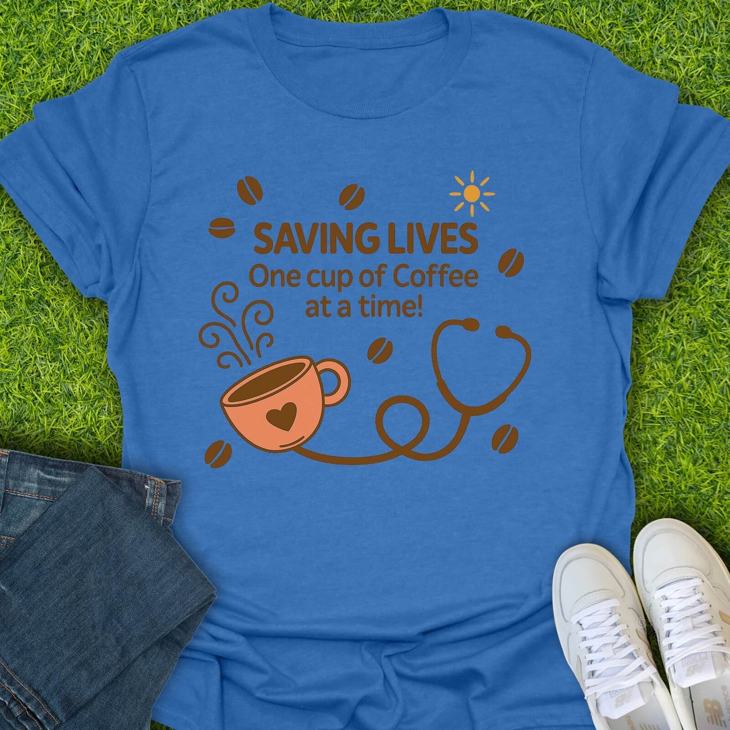 T-Shirt Heather Royal / S Saving Lives One Cup Of Coffee At A Time Tee